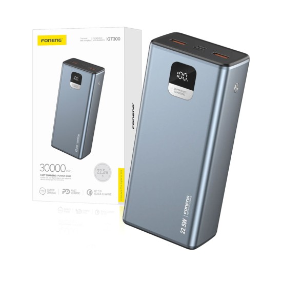 Foneng Power Bank GT300 with 3 Outputs 30000mAh 22.5W Metallic Gray